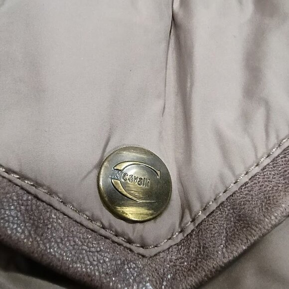 Just Cavalli Womens Puffer Coat S With Fox Fur Hood Taupe Color Down-Filled - Picture 5 of 13